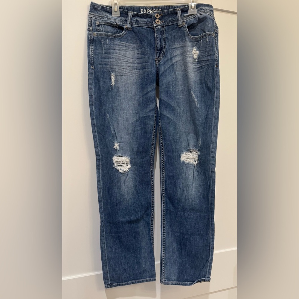 Express Boyfriend Distressed Blue Jeans